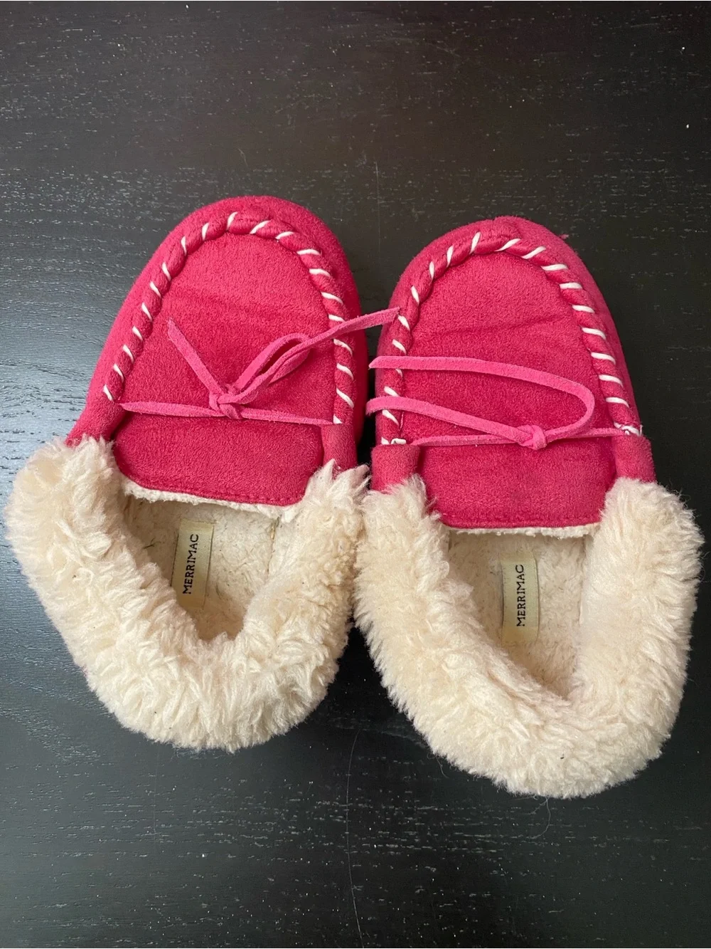 Kids Pink Faux-Fur Lined Moccasin Slippers